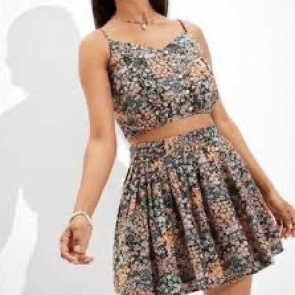 Floral Crop Top and Skirt Set